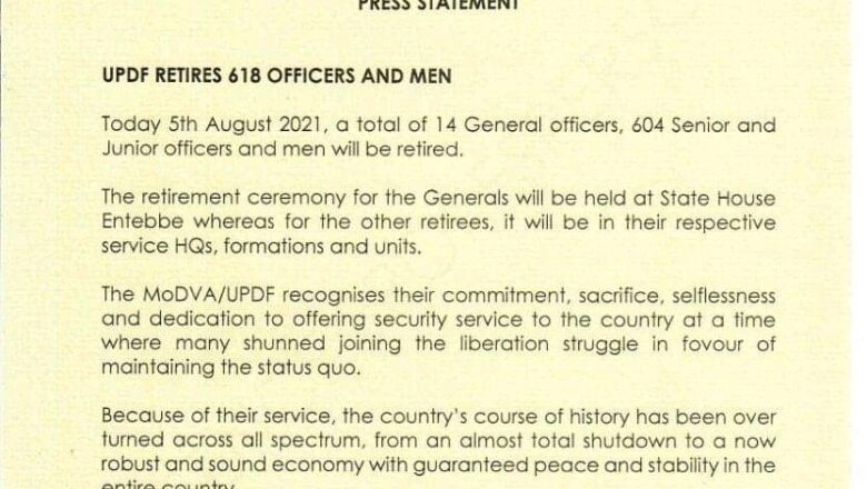 Gen. Museveni Retires 600 UPDF senior officers and 14 generals