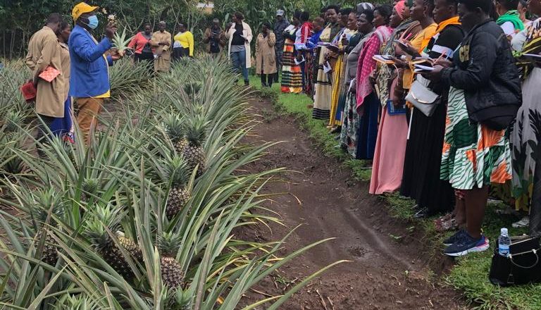 Women leaders from Wakiso and Mukono trained in best agricultural practices.